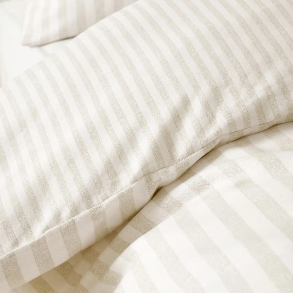 Beżowo-kremowa flanelowa pościel dwuosobowa 230x220 cm Stripe – Catherine Lansfield