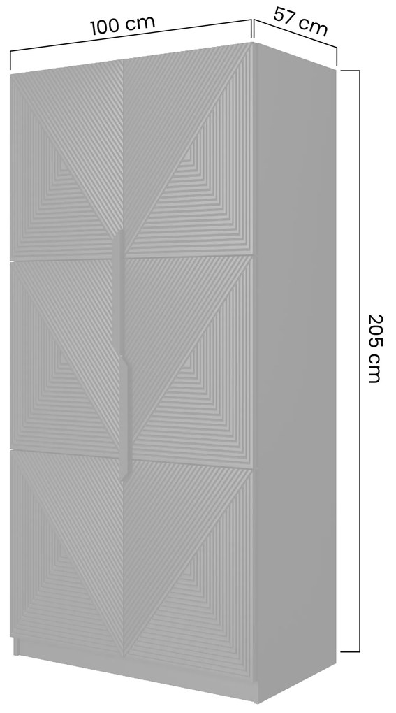 Szafa Asha 100 cm z ryflowanym frontem i metalowymi uchwytami- artisan / czarny mat / czarne uchwyty