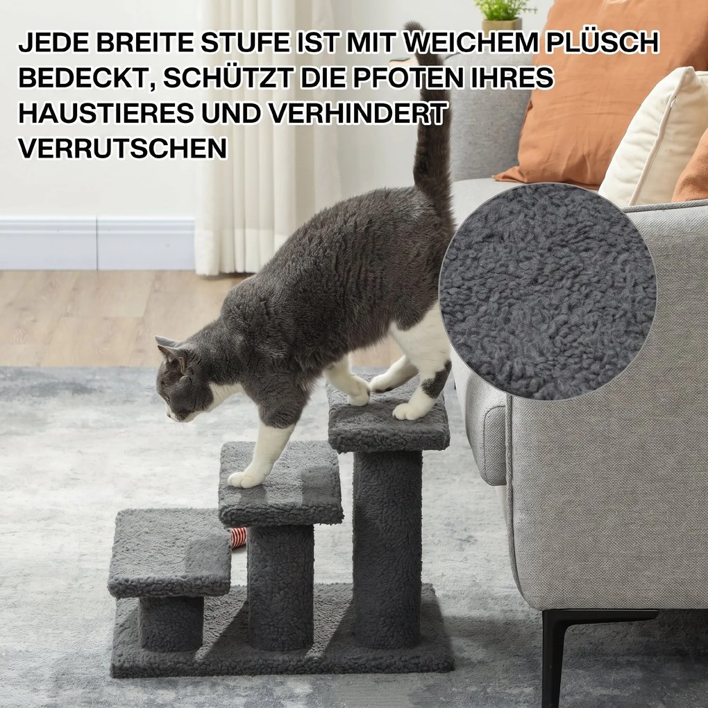 PawHut Schodki dla kota 3 stopnie Schodki dla zwierząt Schodek dla kota 45 x 35 x 34 cm Ciemnoszary | Aosom PL