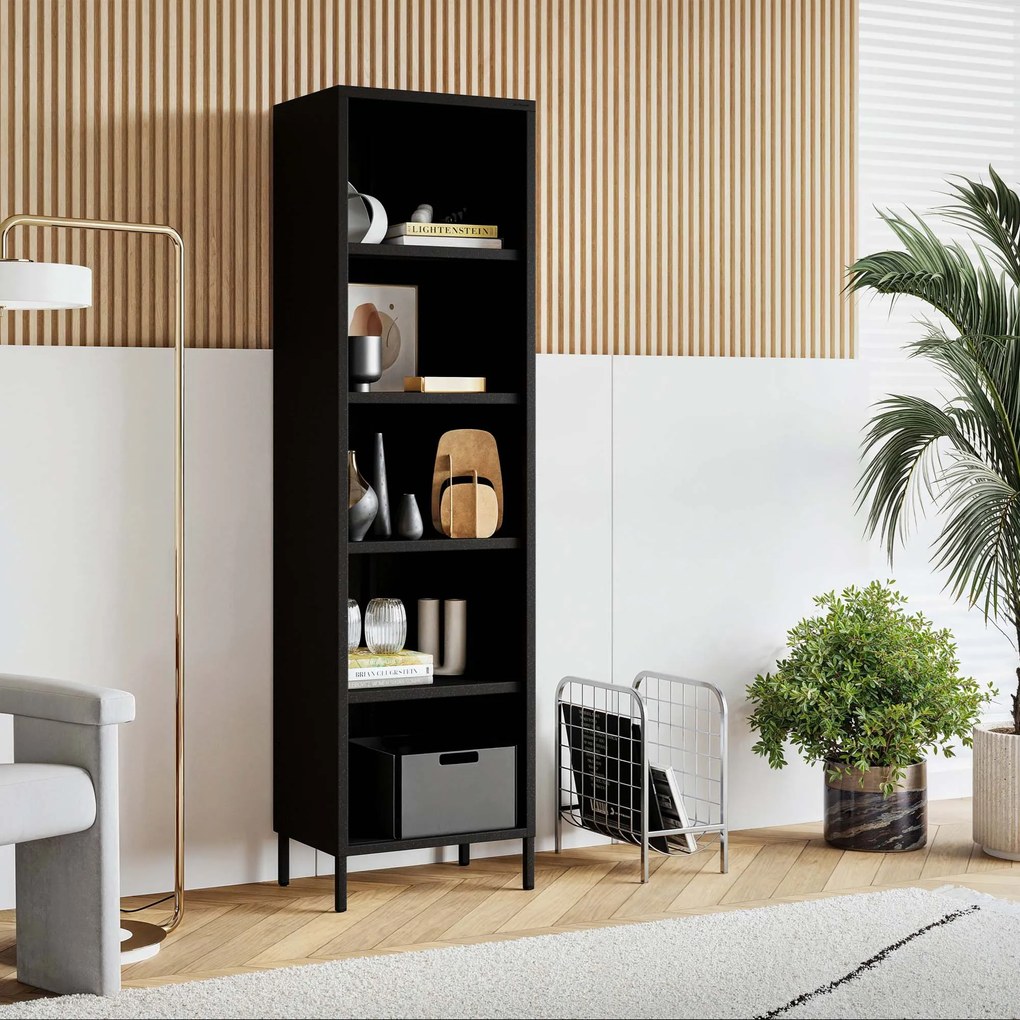 Czarny regał na książki metalowy MARIO Modern 500 x 1800 x 350 mm