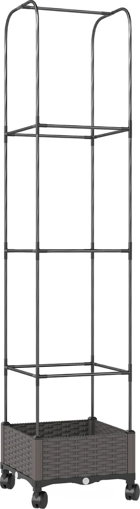 Outsunny Podwyższona grządka z kratką mobilna skrzynka na rośliny z rolką i otworem odpływowym, skrzynka 40 x 40 x 185 cm | Aosom PL