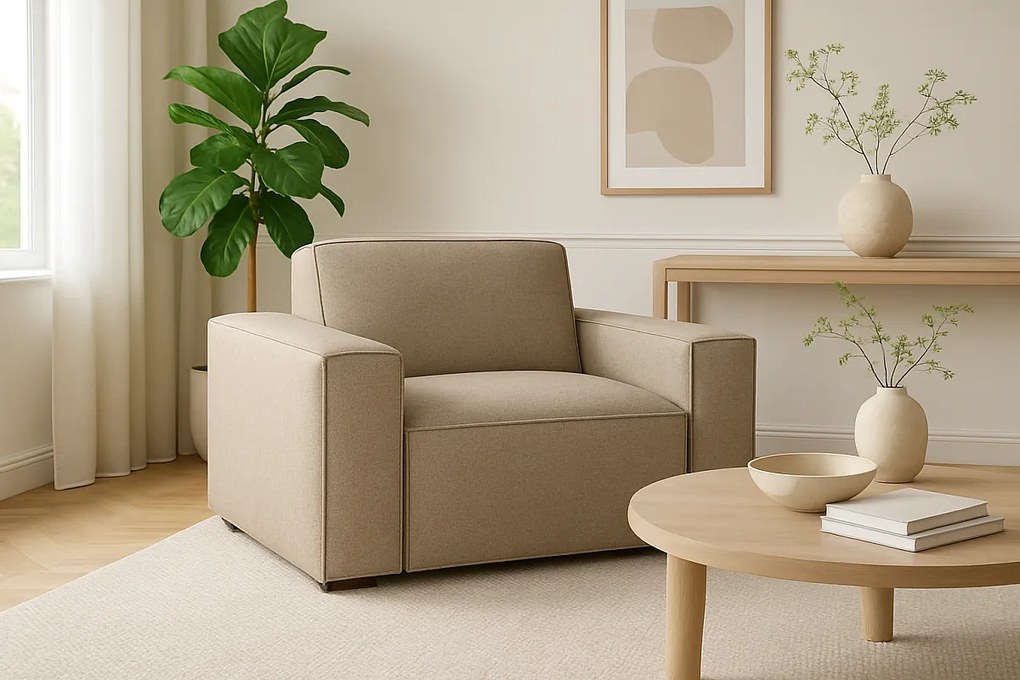 Fotel modułowy Cursal – 124 x 102 x 70 cm,  beżowy Raven 30, nowoczesny design