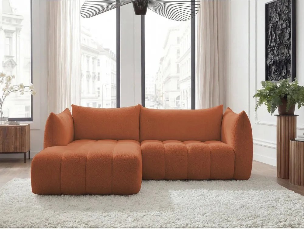 Pomarańczowy narożnik z materiału bouclé (lewostronny/z szezlongiem) Azra – Bobochic Paris