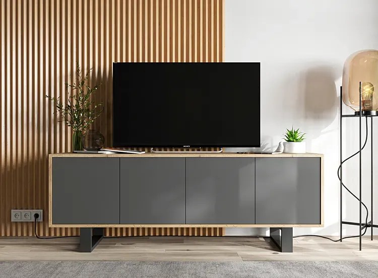 Zamykana szafka rtv dąb wotan + grafit E9-T97