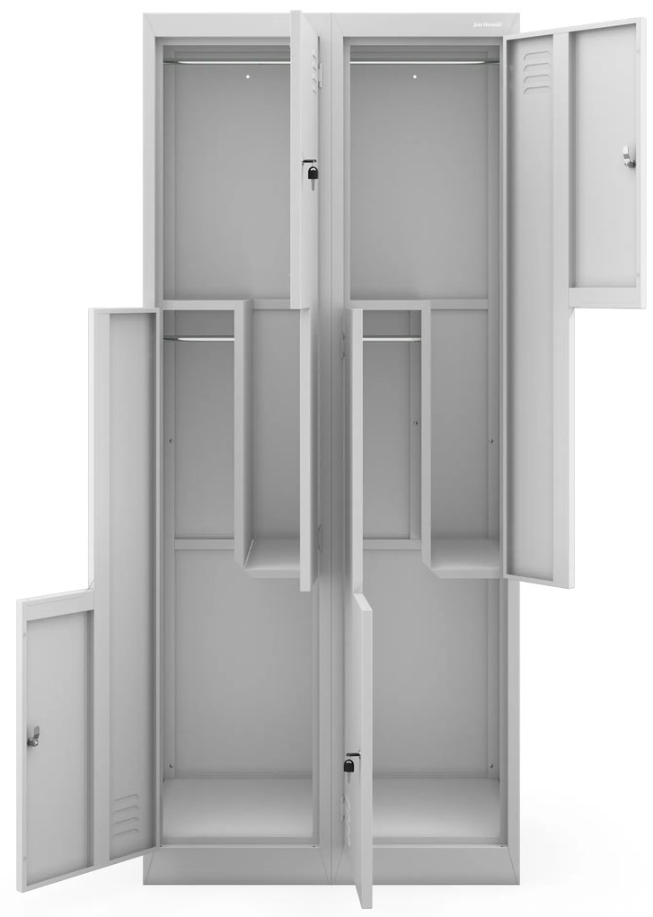 Szafa socjalna BHP na odzież czterokomorowa JULIA, 800 x 1850 x 450 mm, szara