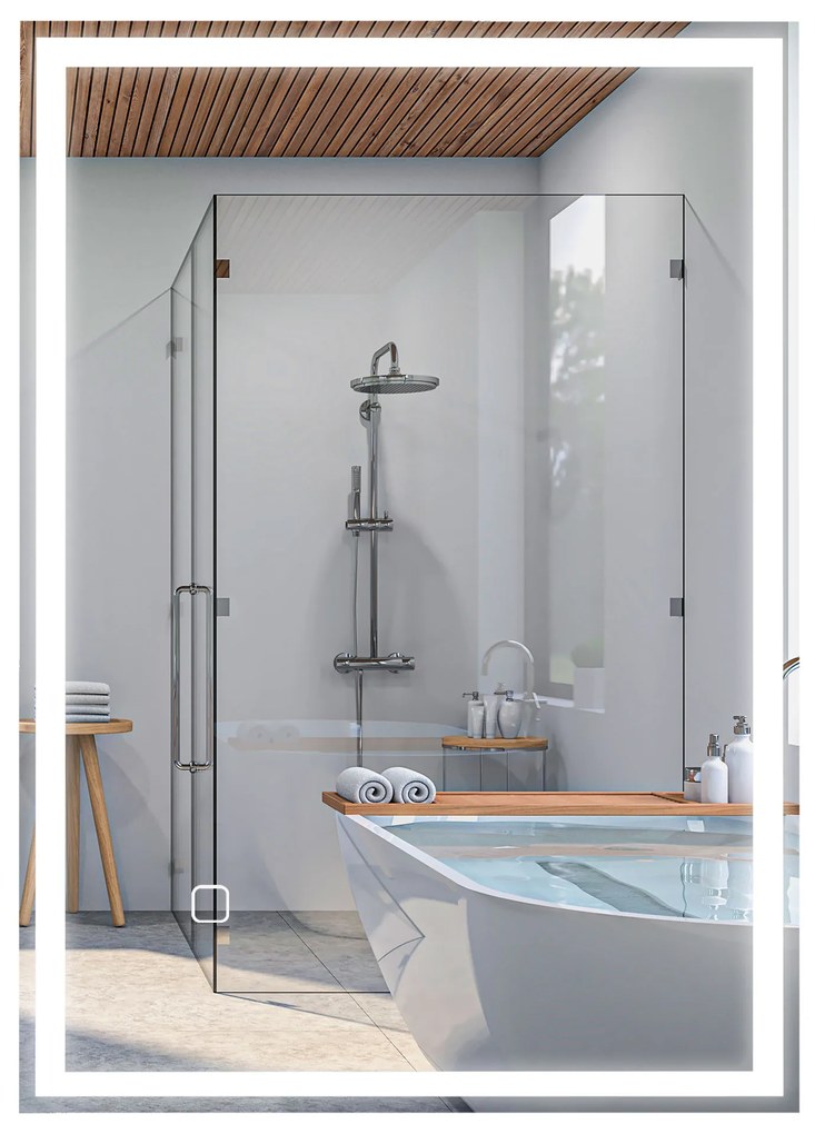 HOMCOM Oświetlenie Łazienkowe LED z Lustrem 80x60cm Bezmgłowe z Przełącznikiem Dotykowym IP44 | Aosom PL