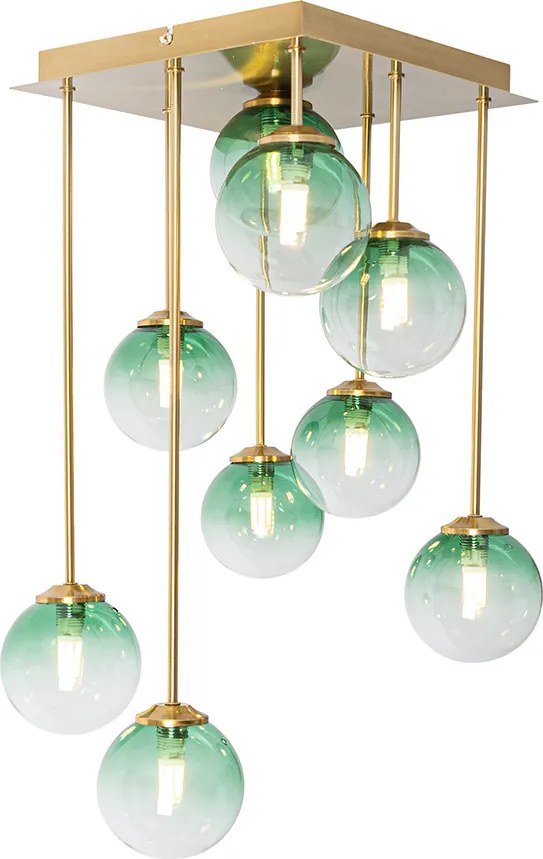 Lampa sufitowa w stylu art deco złota ze szklanymi kloszami w kolorze zielonym 9-świateł - Athens