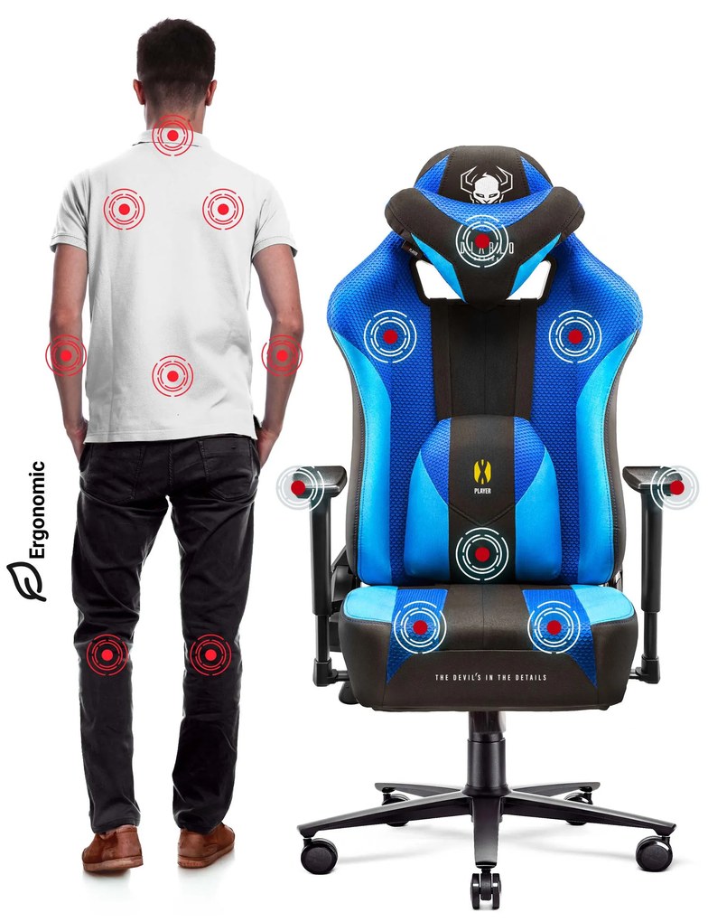 Materiałowy fotel gamingowy Diablo X-Player 2.0 Normal Size, Frost Black