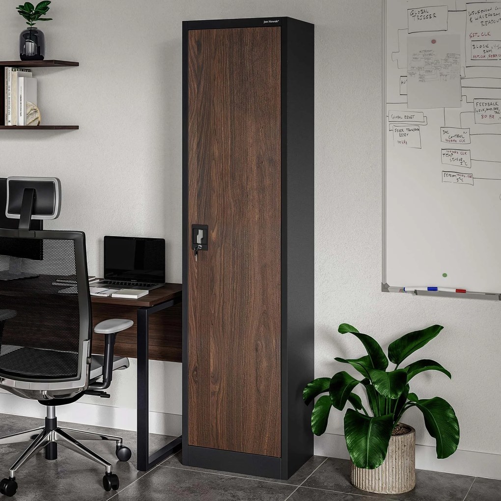 Biurowa szafa metalowa ALEX, 450 x 1850 x 400 mm, Eco Design: antracytowa/ orzech