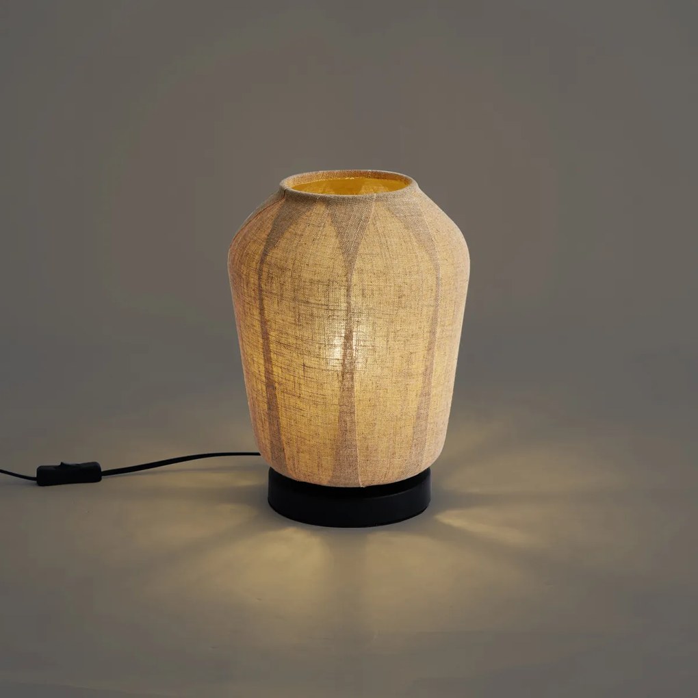 Lampa stołowa Japandi czarna z beżowym lnianym kloszem 21,5 cm - Nami