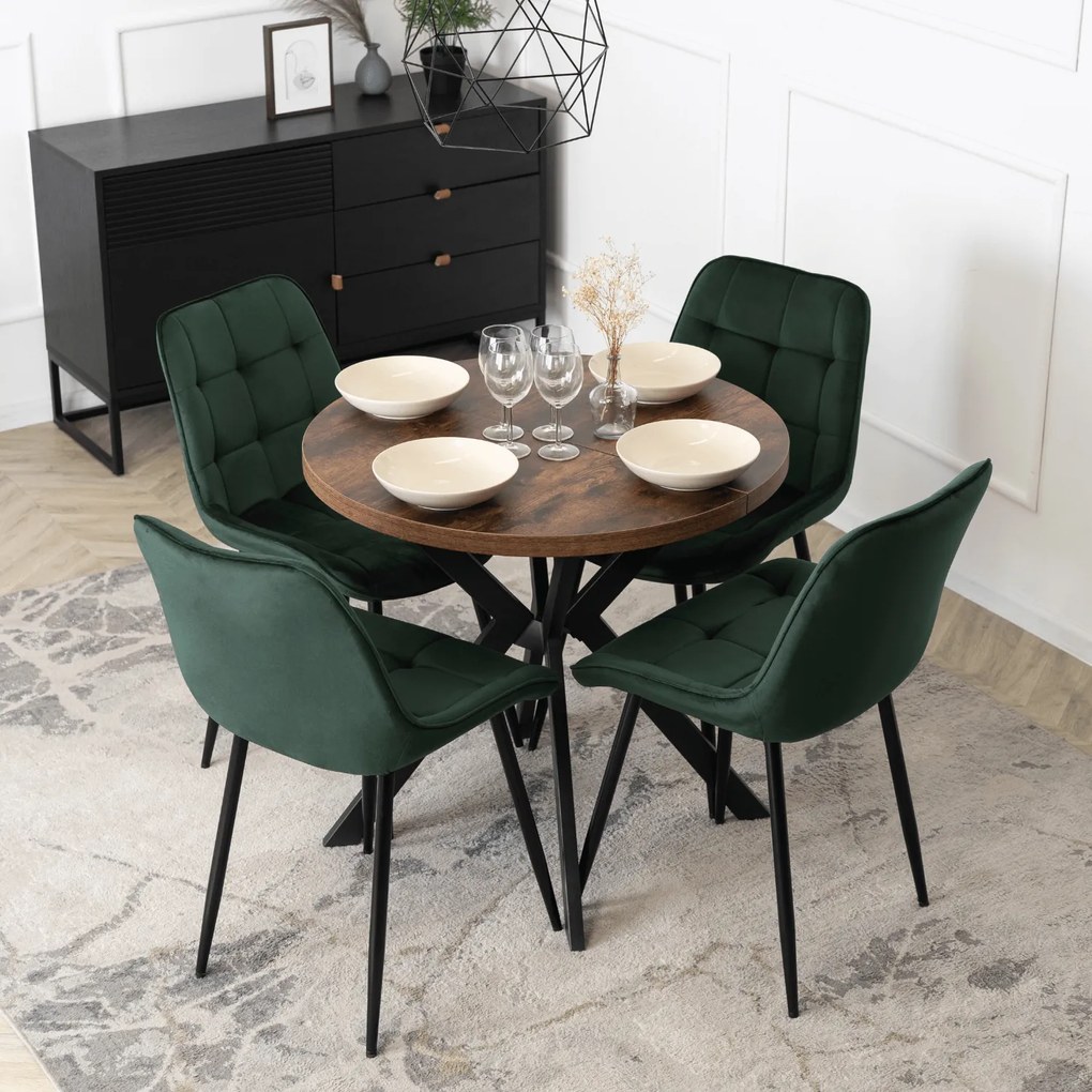 Stół Okrągły Rozkładany DORIAN 80-160 cm Dąb Rustykalny/Czarny Nowoczesny Loft