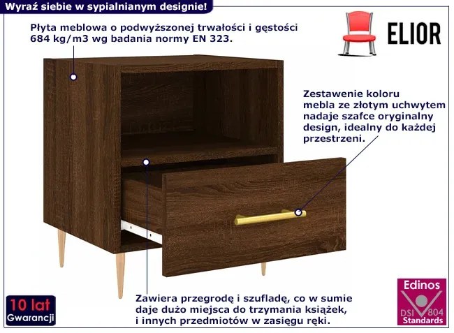 Klasyczna szafka nocna brązowy dąb - Etelli