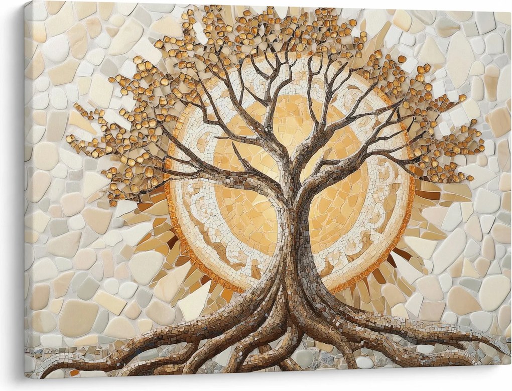 Obraz – Złote drzewo życia w mozaice (70x50 cm)