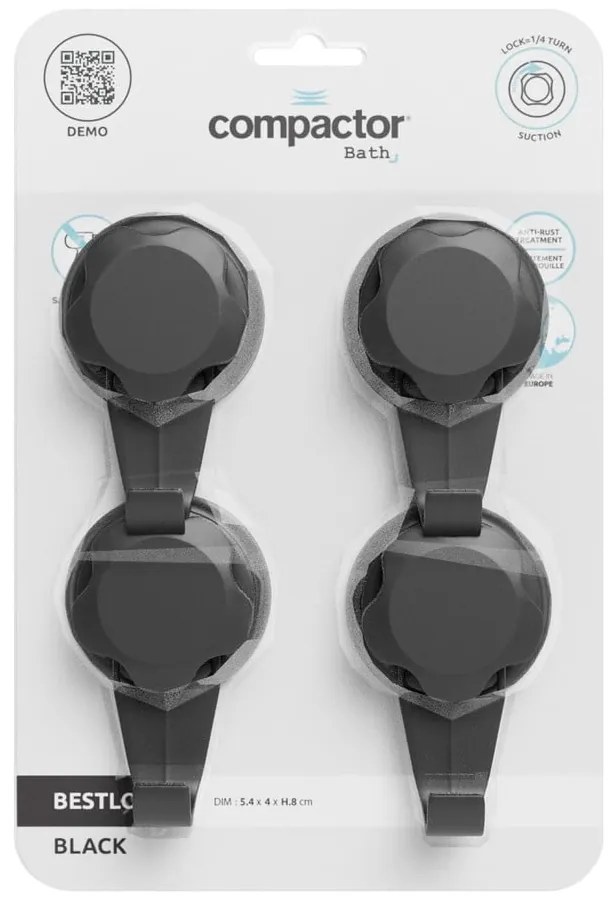 Czarne stalowe haczyki bez wiercenia zestaw 4 szt. Bestlock – Compactor