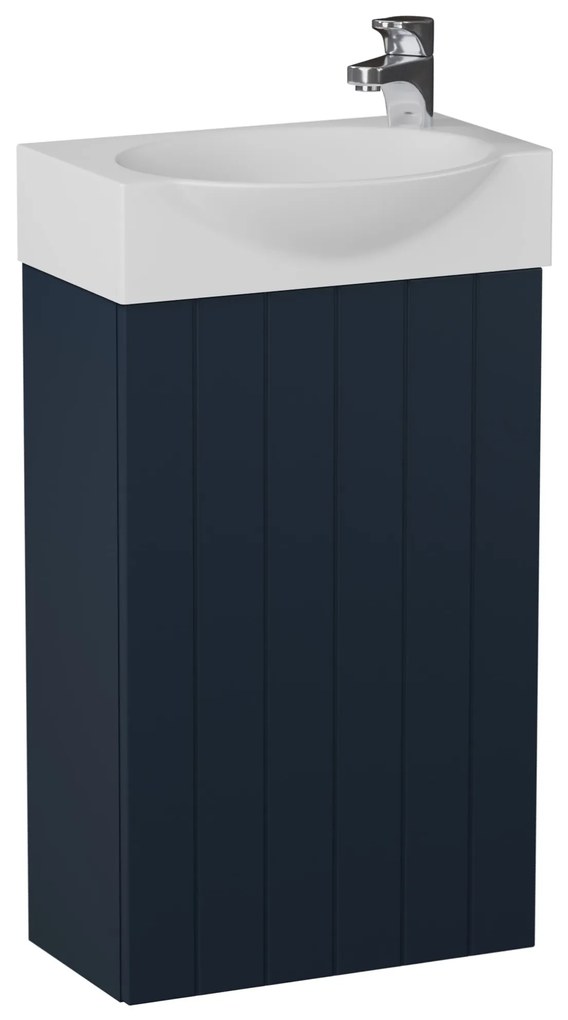 Mała szafka łazienkowa wisząca ciemny granat lamelowe fronty 39 x 22 cm z umywalką z otworem CUSCO