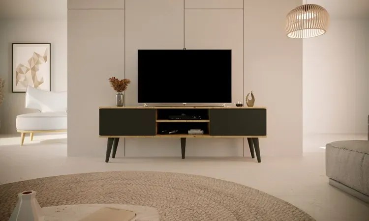 Nowoczesna szafka RTV dąb artisan + czarny - Dubby 5X 160 cm