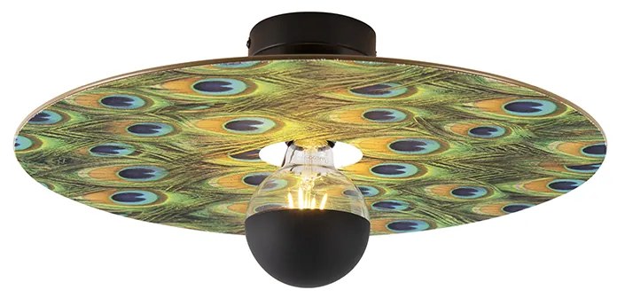 Lampa sufitowa czarna z płaskim kloszem w stylu pawia 45 cm - Combi Nowoczesny Oswietlenie wewnetrzne