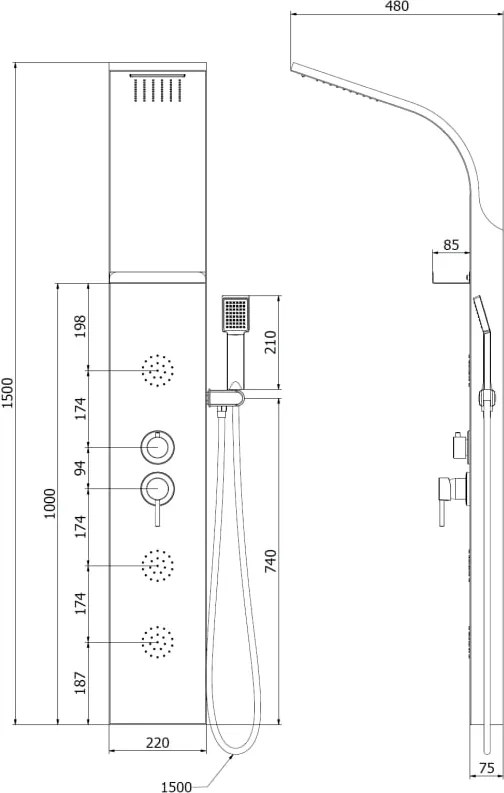 Mexen Borg panel prysznicowy, chrom - 7615-03-00