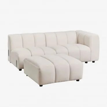 Sofa Modułowy Narożny Prawy Z 2 Elementów I Pufą Z Tkaniny Bouclé Eliot Bukla Kremowy Beż - Sklum