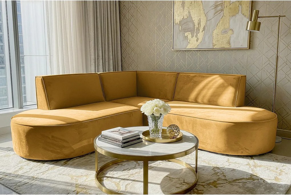 Narożnik Parma Corner mini, do salonu, tkanina Tiffany, miodowy (08)