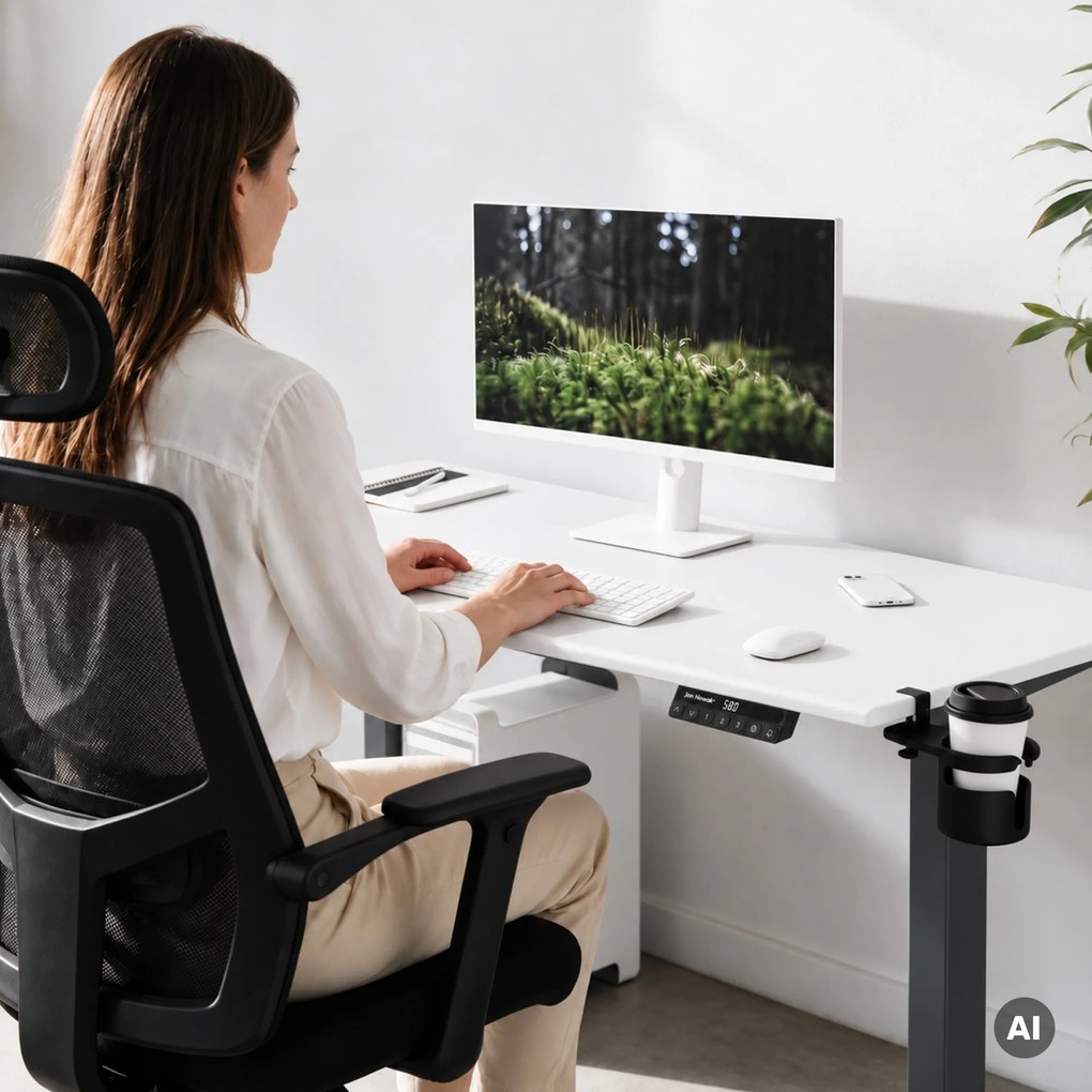 Biurko elektryczne z regulacją wysokości ergonomiczne antracytowo-białe, 1400x700 mm: ARIA