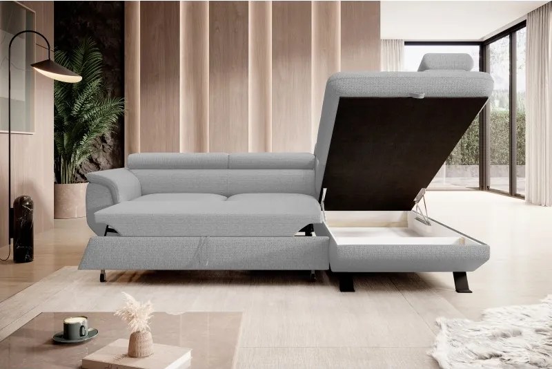 Narożnik RAVEN L Prawostronny wolnostojący z funkcją spania tkanina ARAGON 83 Popielaty WERSAL