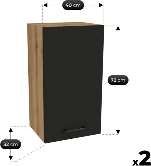 Zestaw Mebli Kuchennych MODERN 200 cm Czarny Loftowy