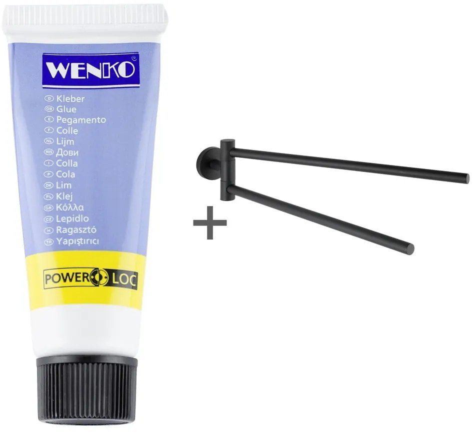 Samoprzylepny wieszak na ręczniki ze stali nierdzewnej w kolorze matowej czerni Bosio – Wenko