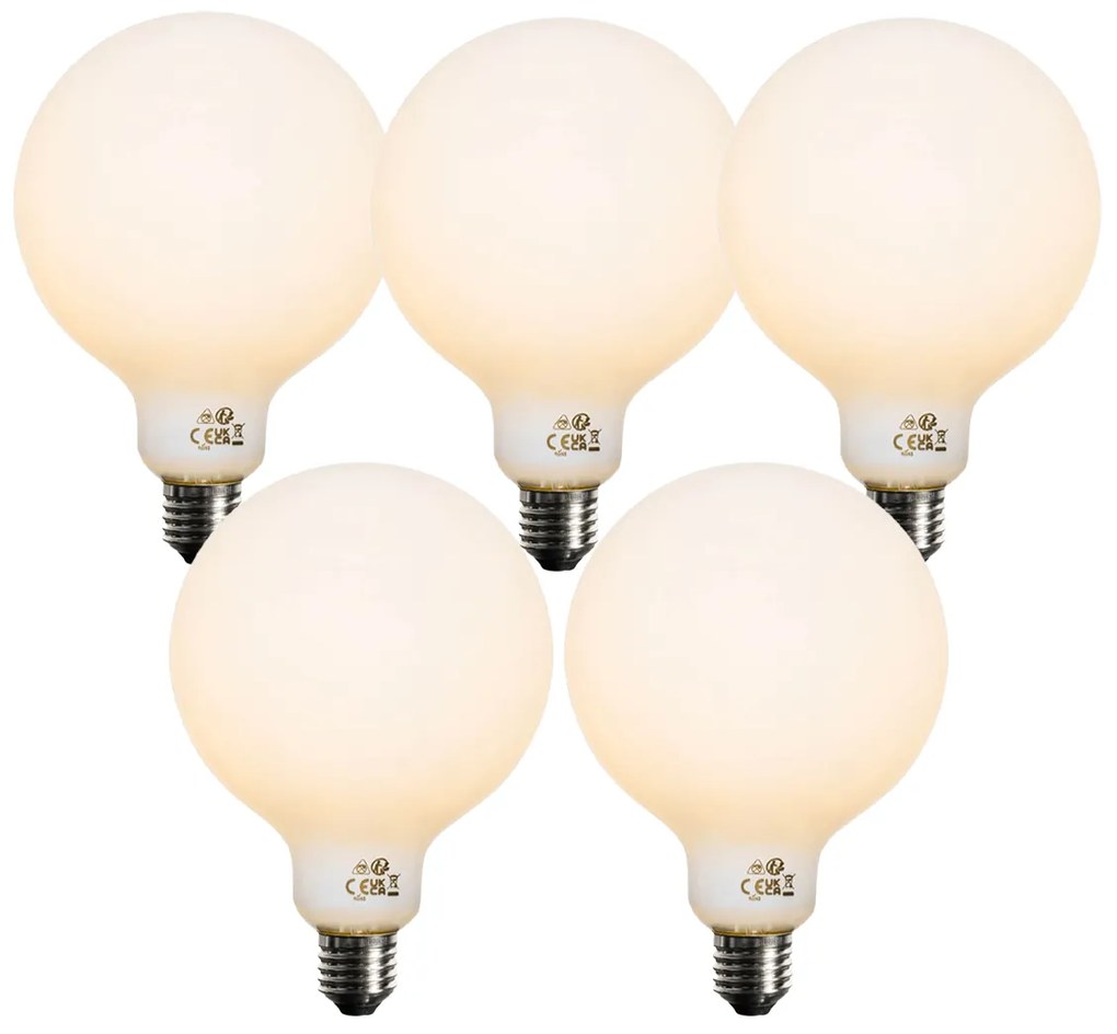 Zestaw 5 ściemnialnych opalowych żarówek LED E27 G125 5W 450 lm 2200K
