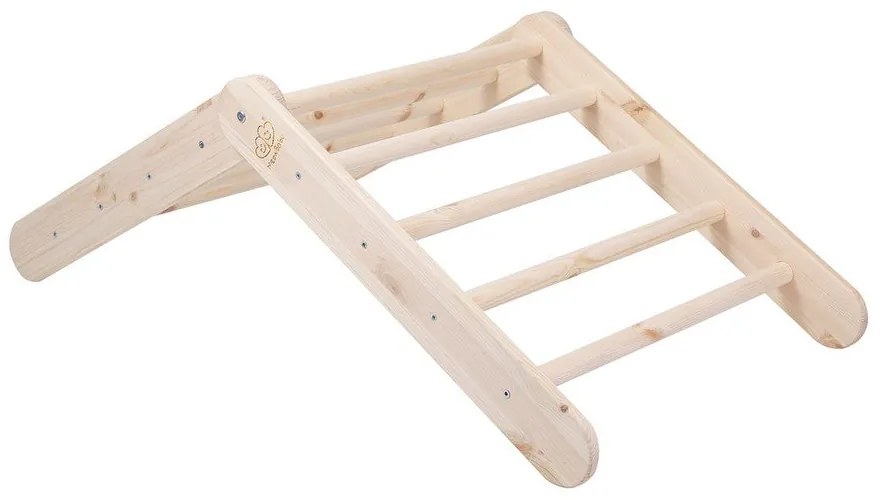 Różowo-naturalna drabinka pikler z litego drewna sosnowego 61x60x60 cm Montessori – Meowbaby