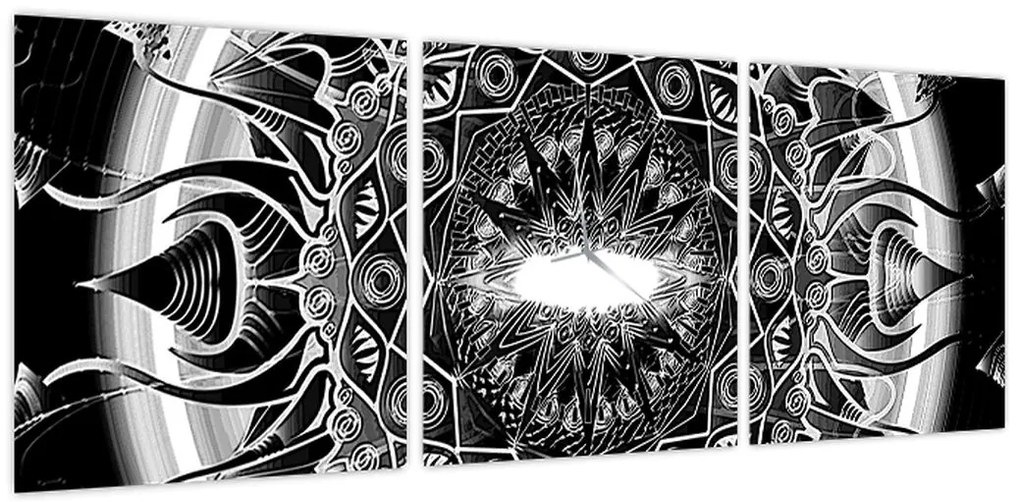 Obraz czarno-białych ozdób (z zegarem) (90x30 cm)