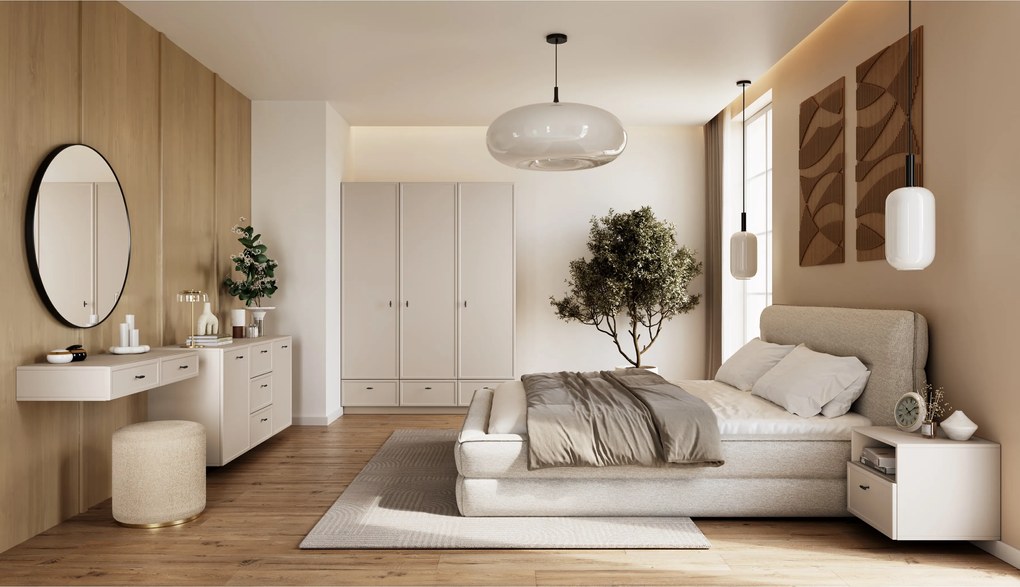 Toaletka wisząca Lorini 100 cm z szufladami - kaszmir / czarne uchwyty T-bar