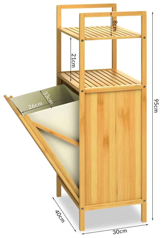 Regał bambusowy z koszem na bieliznę DORIS, 40x30x95cm, brązowy/kremowy Casaria