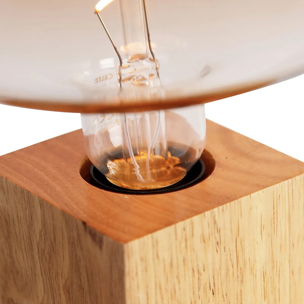 Rustykalna lampa stołowa z drewna naturalnego w komplecie z LED G220 - Bloc Rustykalny / Vintage Oswietlenie wewnetrzne