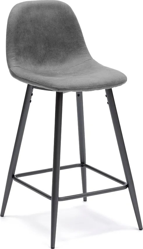 Zestaw 2 wysokich, wyściełanych krzeseł "Brig" ze skóry ekologicznej w kolorze szarym z podnóżkiem, 50x44 cm, 84 wys.