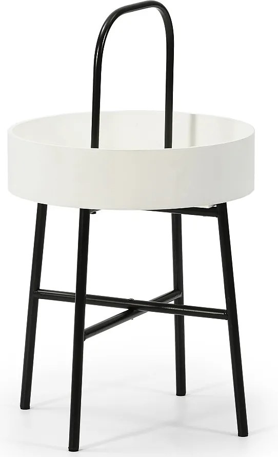 Tabela pomocnicza Jaipur z blatem MDF w kolorze białym i metalową strukturą w matowym czarnym.