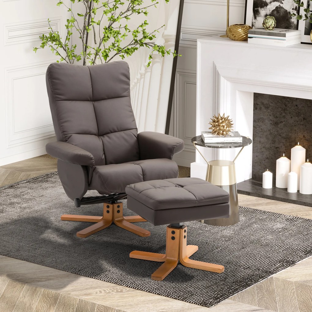 HOMCOM Fotel relaksacyjny TV z funkcją obrotu 360° i podnóżkiem Rozkładany Brązowy Drewniana rama 80x86x99cm | Aosom PL