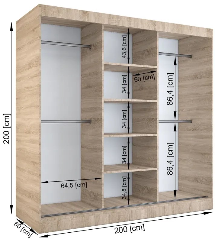 Szafa przesuwna 200 cm antracyt + dąb sonoma - Felix 6X