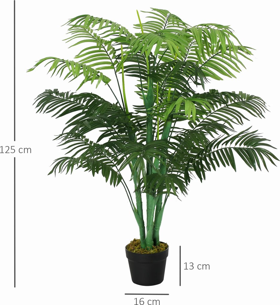 Outsunny Sztuczna palma 125cm duża sztuczna roślina z 18 liśćmi w doniczce do salonu i balkonu | Aosom PL