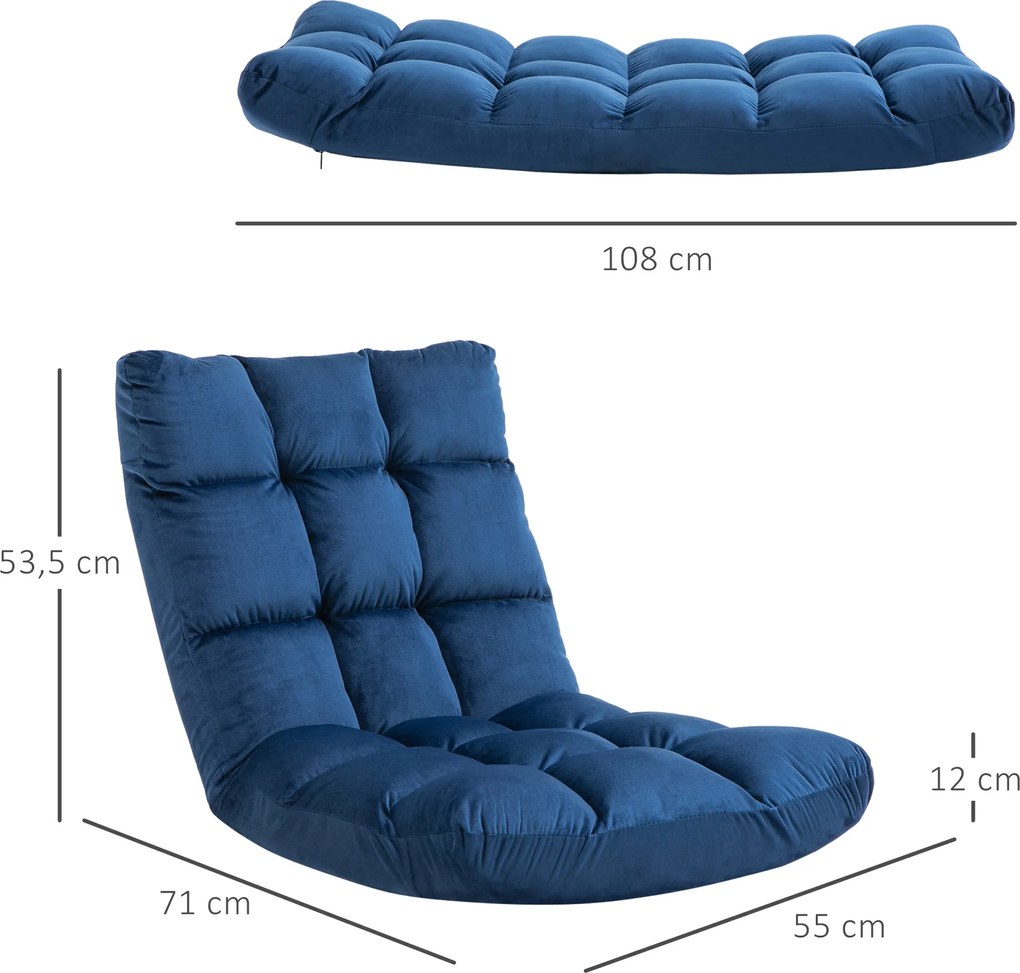HOMCOM Sofa podłogowa z materacem Niebieska Regulowane oparcie Pluszowy materiał dla gości 55x71x53,5 cm | Aosom PL
