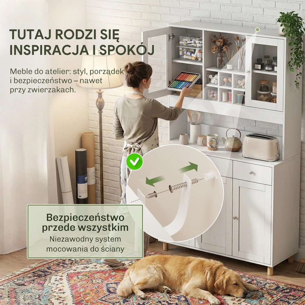 HOMCOM nowoczesny kredens witryna do salonu biała szafka na akcesoria i dzieła płyta MDF 100x40x180 cm | Aosom PL