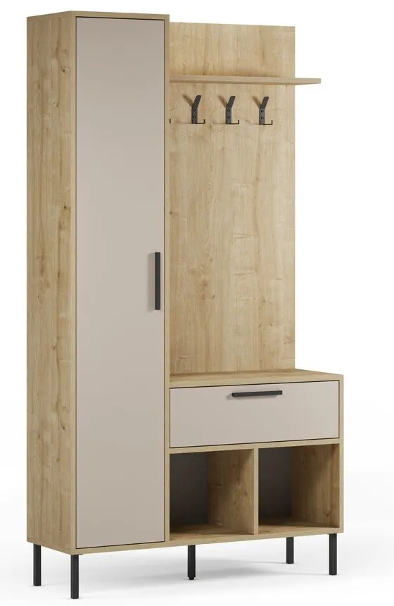 Kremowo-naturalny zestaw do przedpokoju w dekorze dębu 108x195x35 cm Heidy – Marckeric