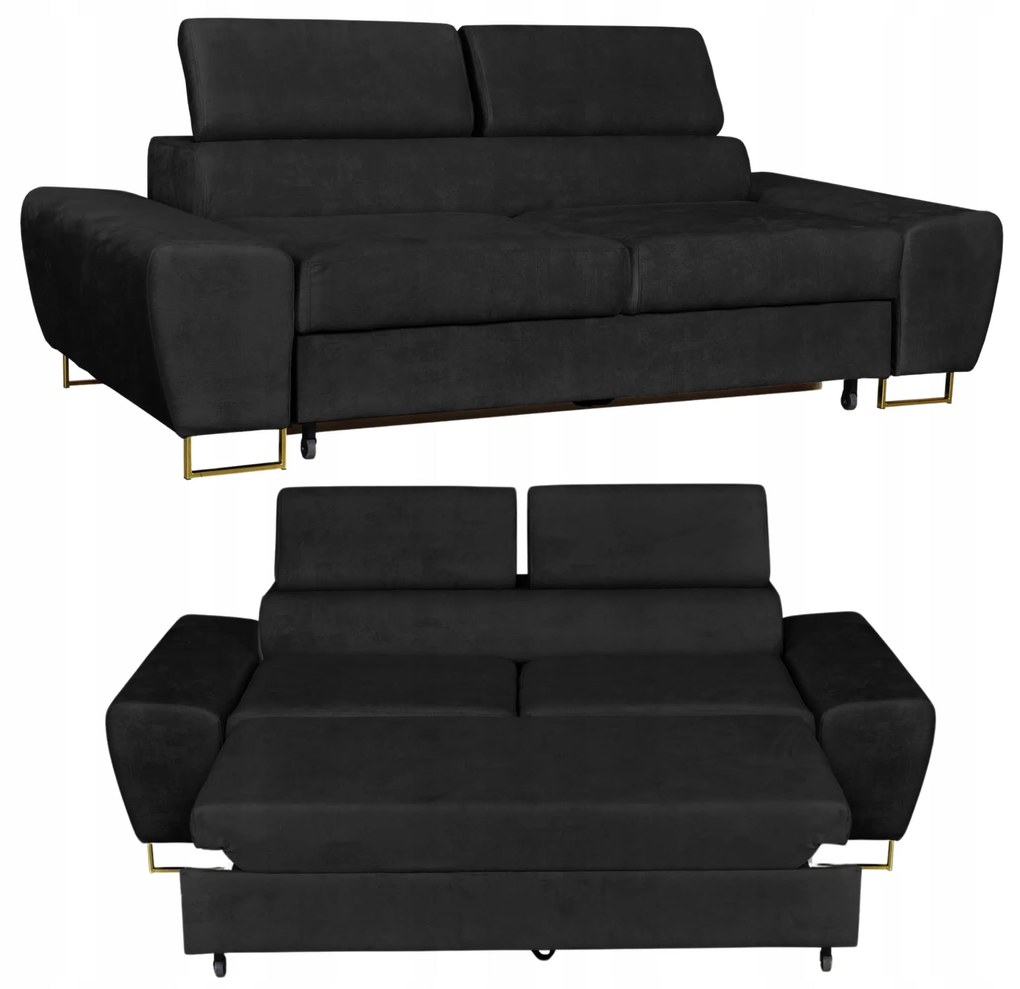 Sofa kanapa Bosso salon Family meble czarna welur reg zagłówek