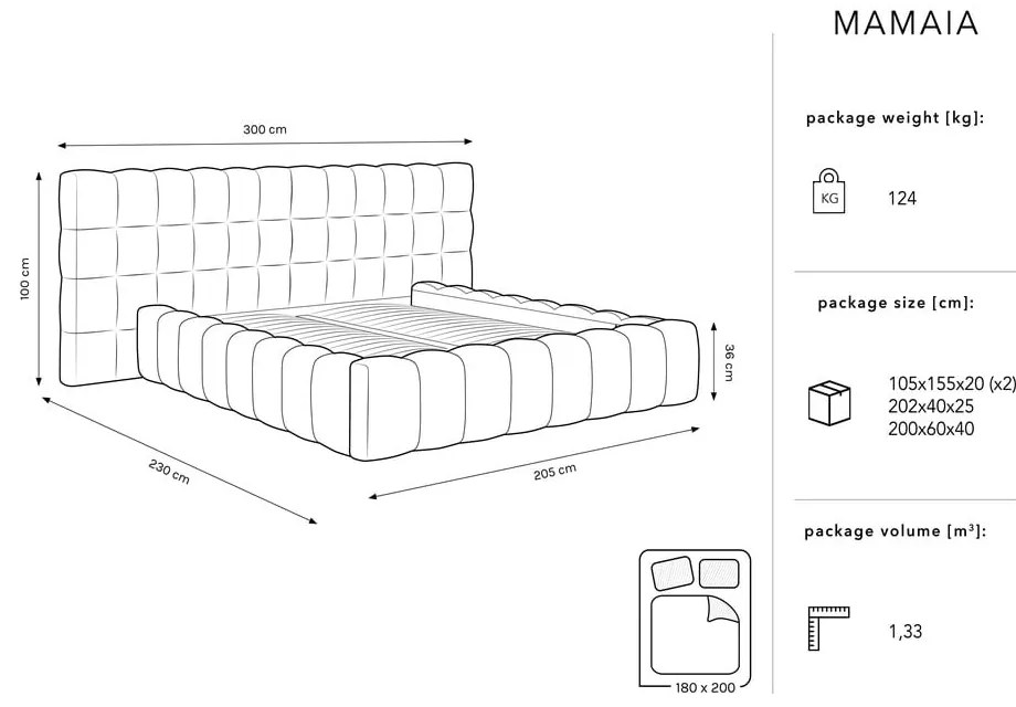 Zielone tapicerowane łóżko dwuosobowe ze schowkiem i stelażem 180x200 cm Mamaia – Micadoni Home
