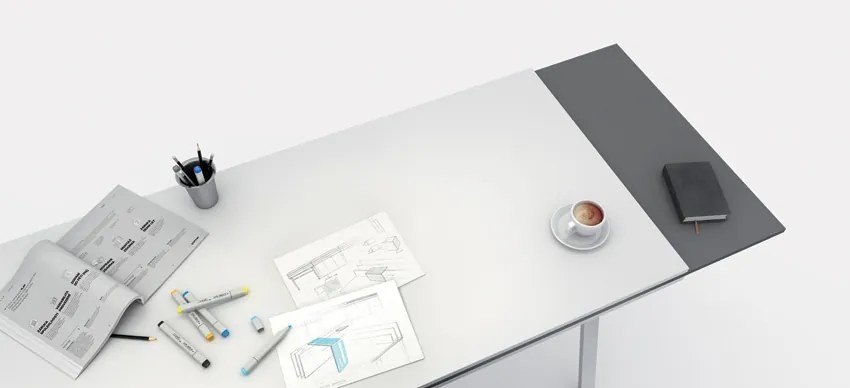 PLAN Biurko LAYERS, wysuwany środkowy blat, 170 cm, biały/grafit