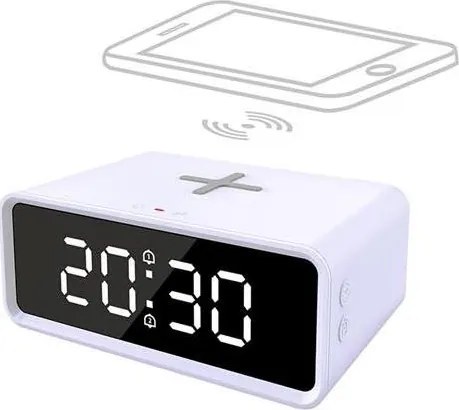 Solight CA07W - Zegar cyfrowy z ładowarką bezprzewodową Qi 230V/CR2032 biały