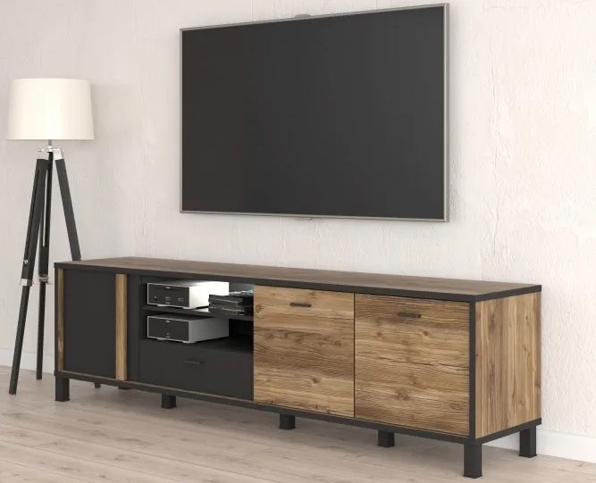 Trzydrzwiowa szafka na telewizor w stylu industrialnym Hayato 241