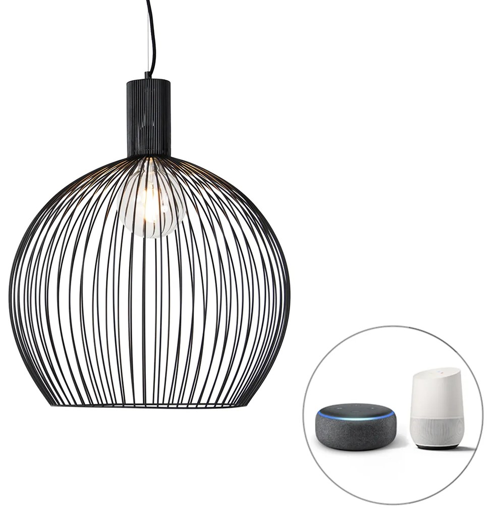 Inteligentna okrągła lampa wisząca czarna 50 cm w tym Wifi G95 - Dos Nowoczesny Oswietlenie wewnetrzne