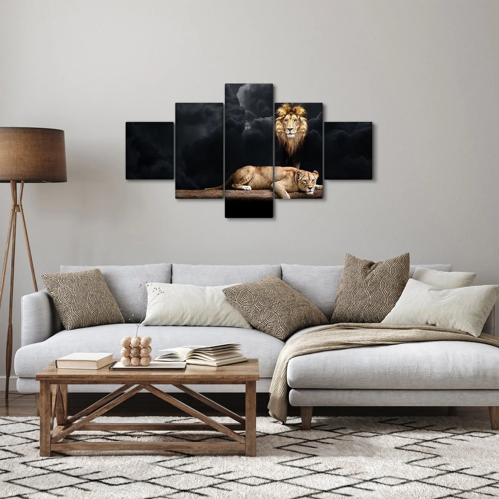Obraz - Lew i lwica w chmurach (125x70 cm)