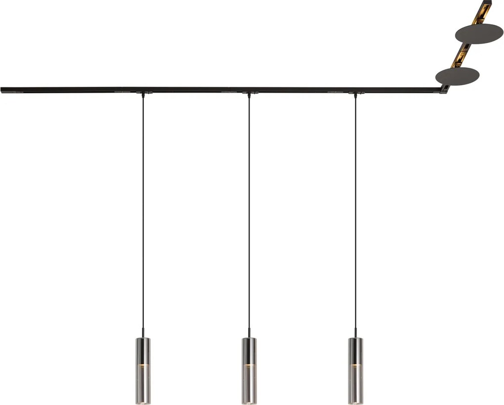 Nowoczesny system szynowy czarny z 3 lampami wiszącymi i 2 lampami sufitowymi 1-fazowy - Iconic Lloyd Pulley